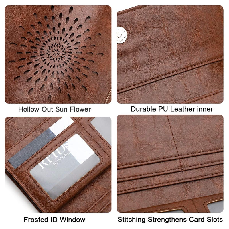 APHISON Ladies Soft PU Leather Long Wallet Trifold Clutch Purse Credit Card Holder Case for Women With Gift Box 2214 (COFFEE) - Image 5